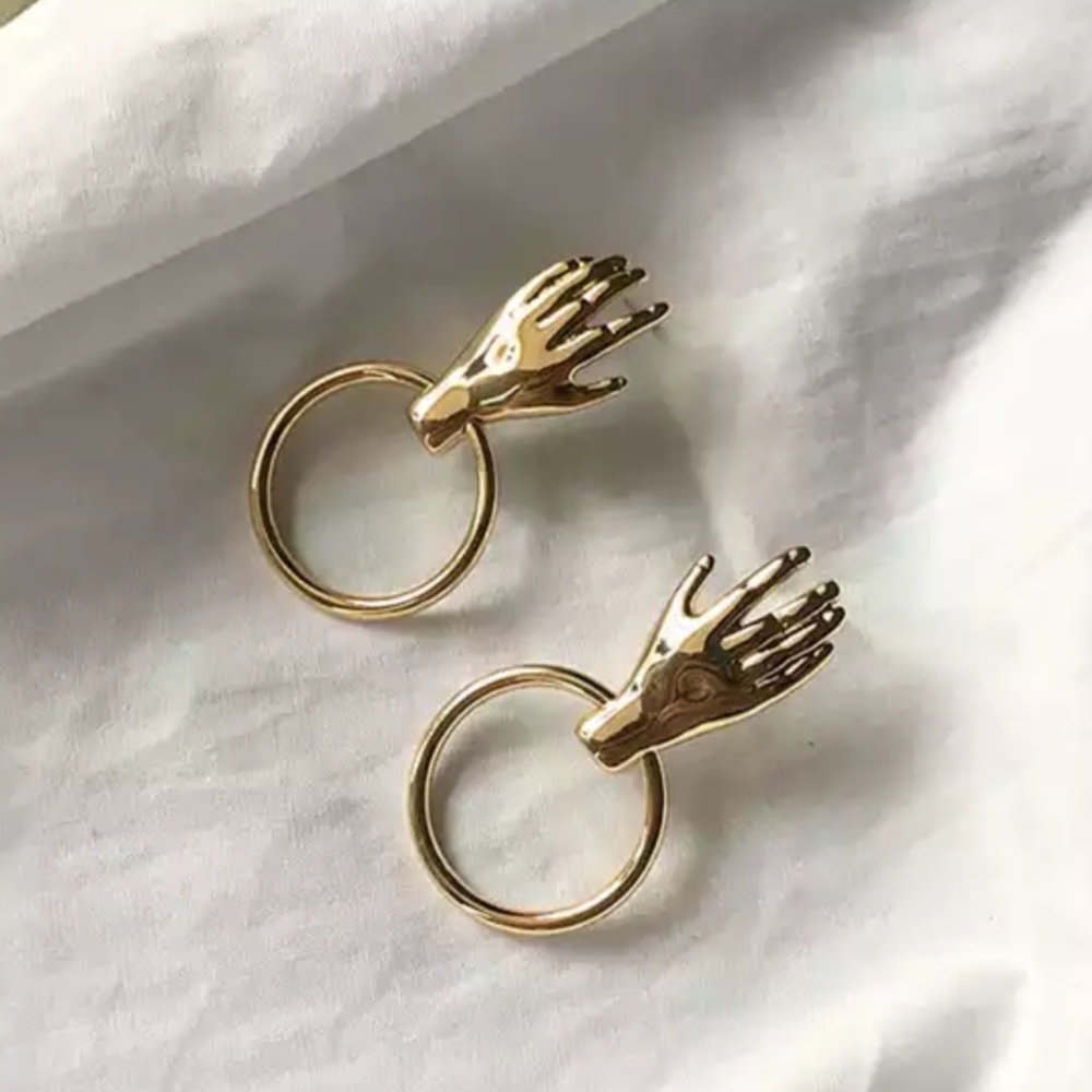 Unique Creative Design Human Hand Gold Earrings